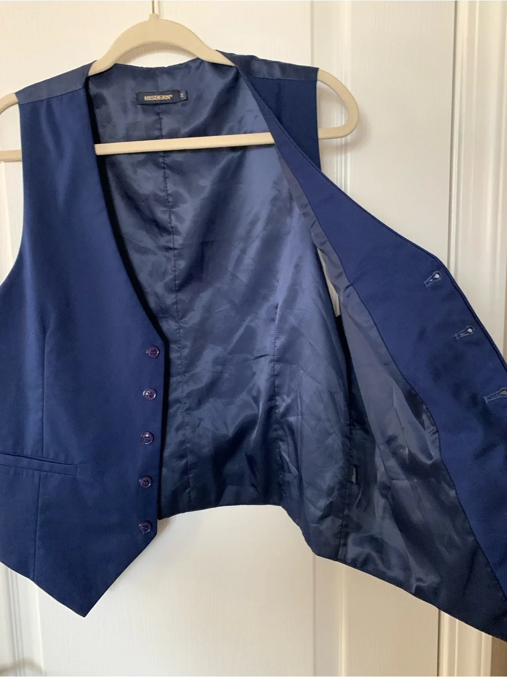 HISDERN Men’s Navy Blue Slim Fit Suit Vest Size Medium